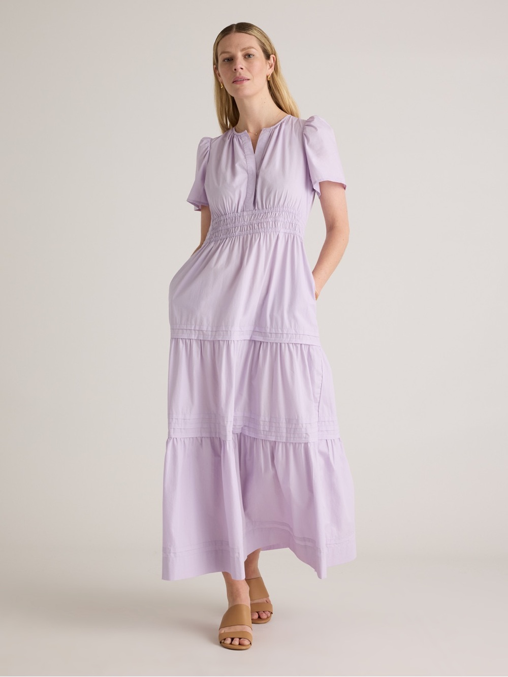 100% Organic Cotton Poplin Tiered Maxi Dress